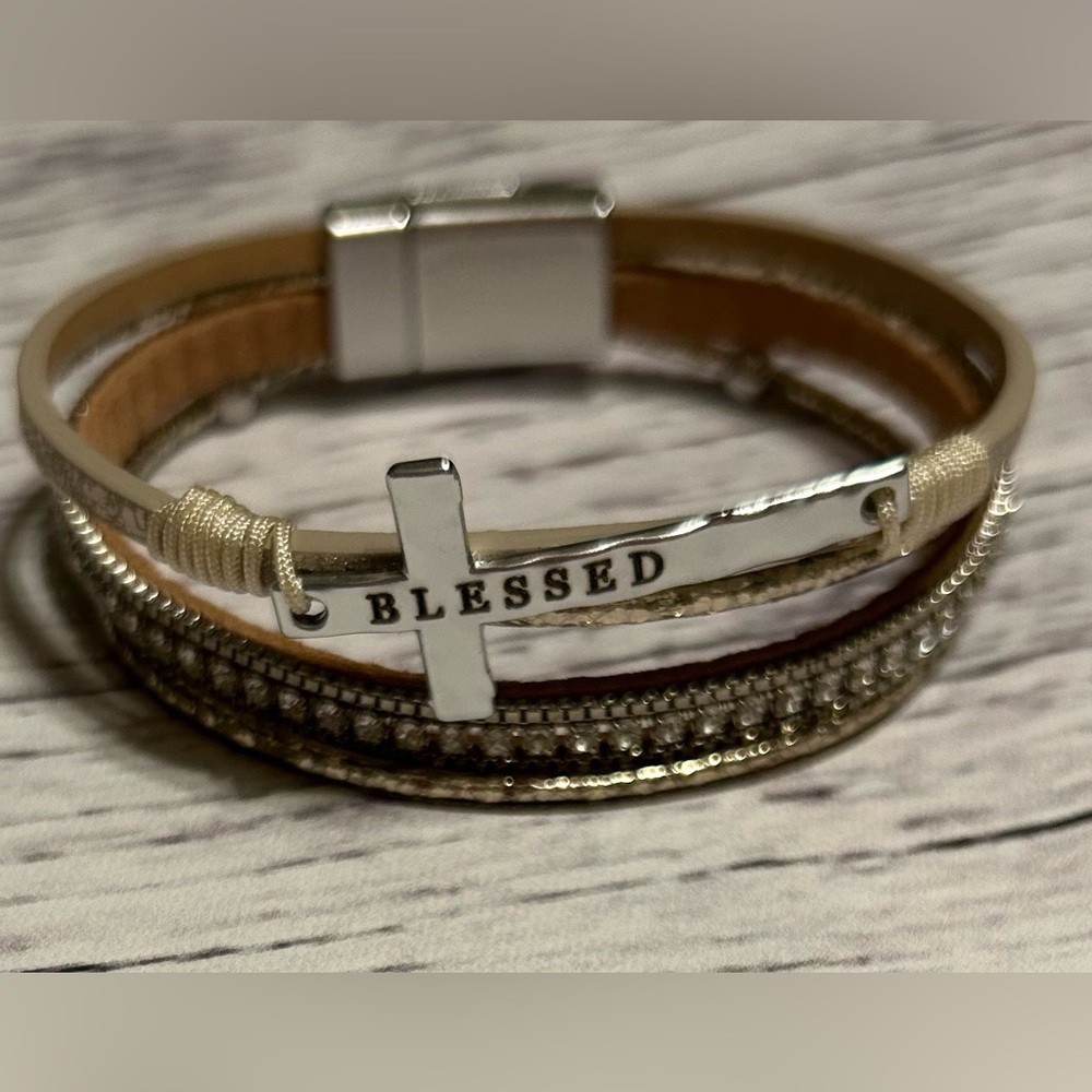 Multilayer Blessed Cross multi layered Bracelet magnetic snap NEW